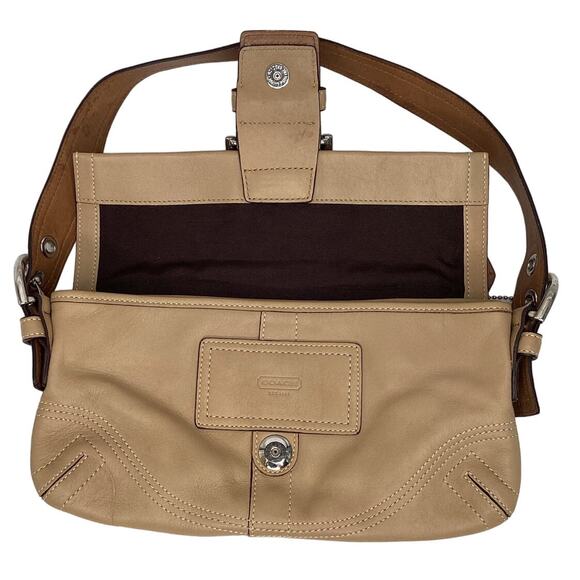 Coach Soho Small Flap Shoulder Bag Sand Silver Buckle Snap - Picture 3 of 16